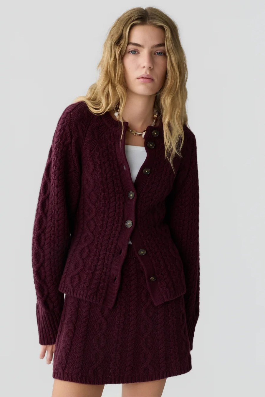 Cable Sculpted Cardigan in Fig