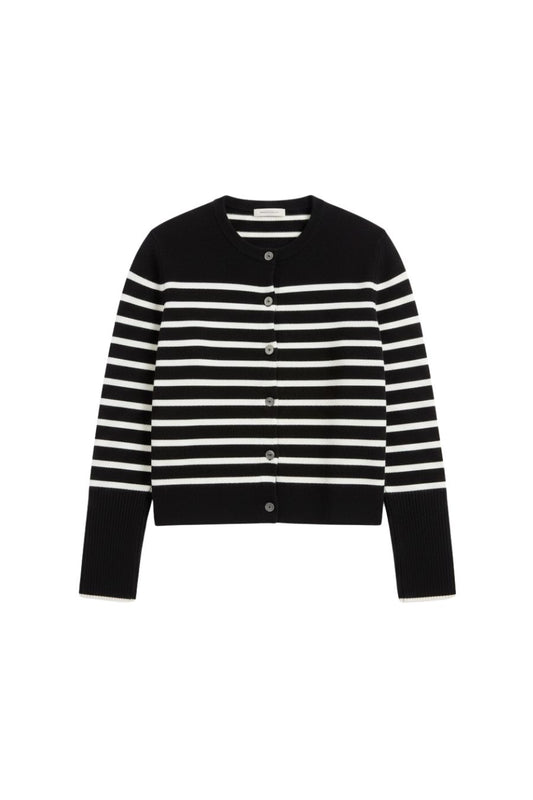 Striped Lean Lines Cardigan in Black Cream
