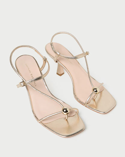 Triana Champagne Leather Mid−Heel Sandal