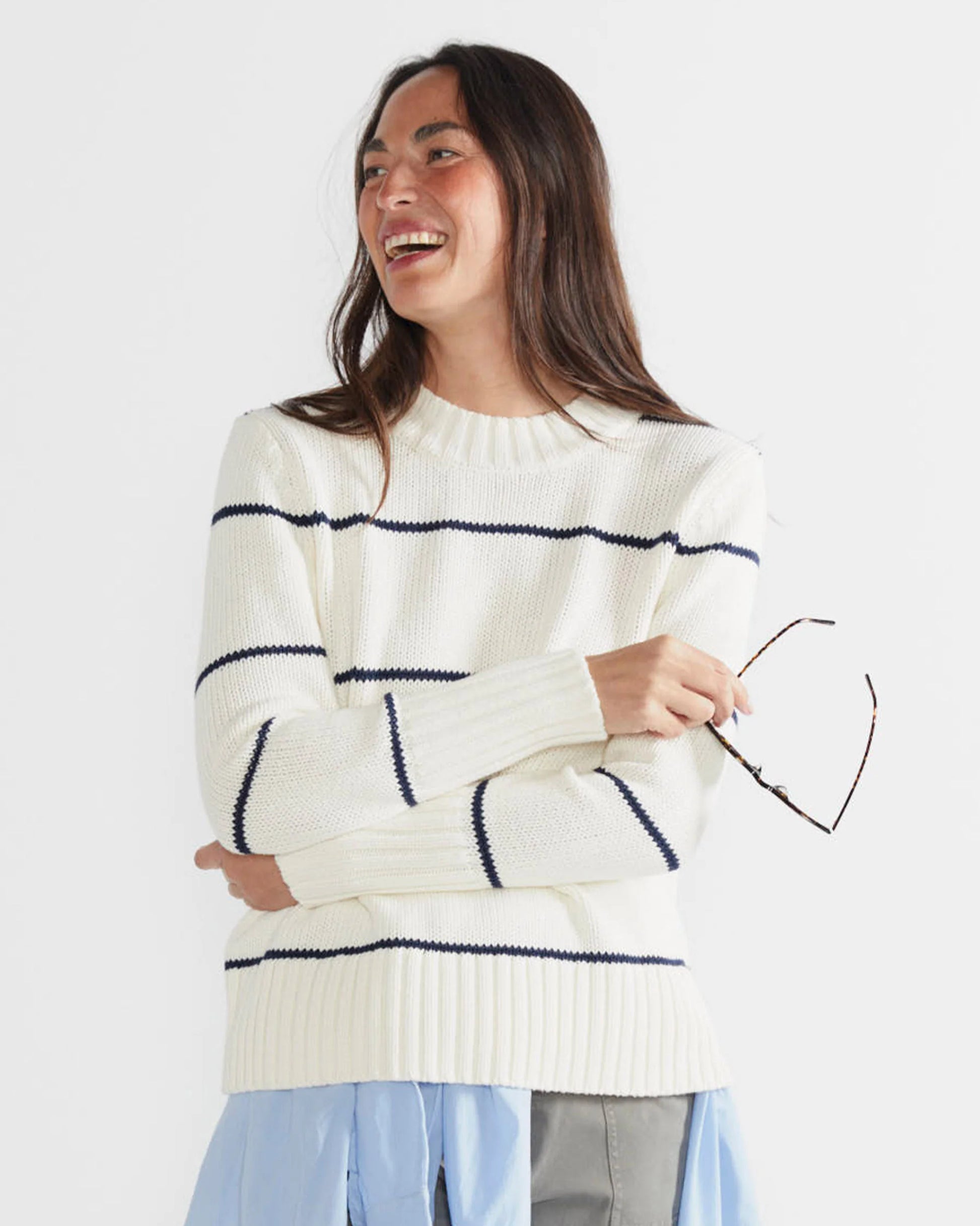 The Tatum in Cream/Navy Ministripe