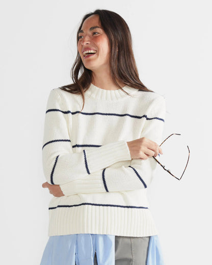 The Tatum in Cream/Navy Ministripe