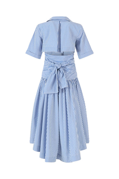 Tie Shirt Dress in Blue Stripe