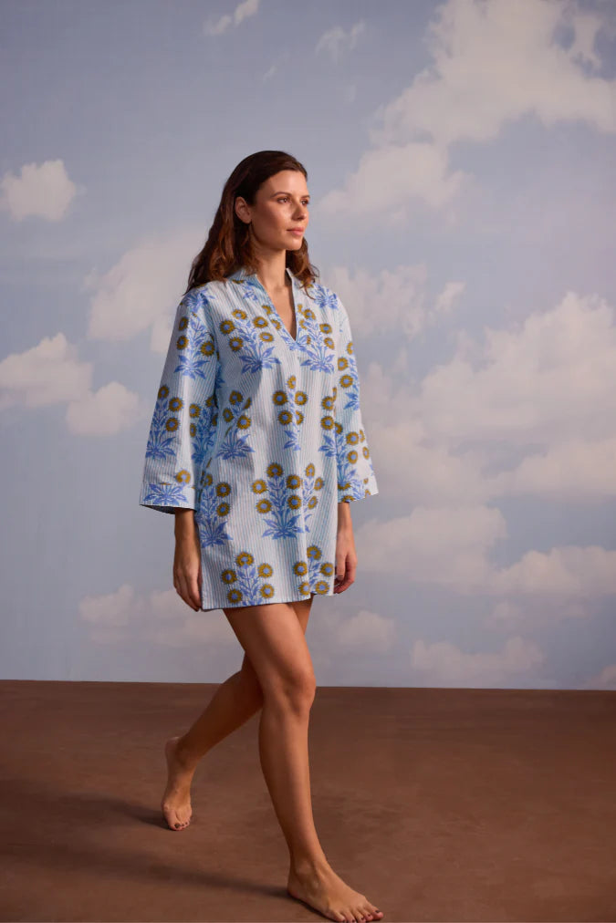 Douce Dress Mini in Marigold on Thin Stripe