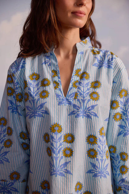 Douce Dress Mini in Marigold on Thin Stripe