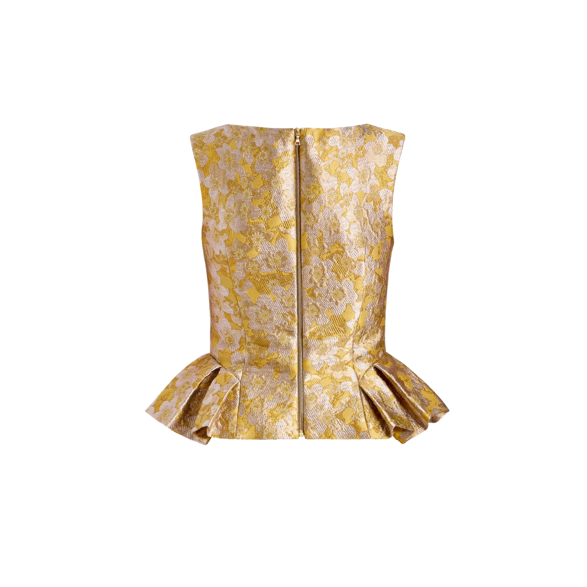 Jasminium Peplum Top in Gold Metallic Floral by Markarian