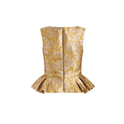 Jasminium Peplum Top in Gold Metallic Floral by Markarian