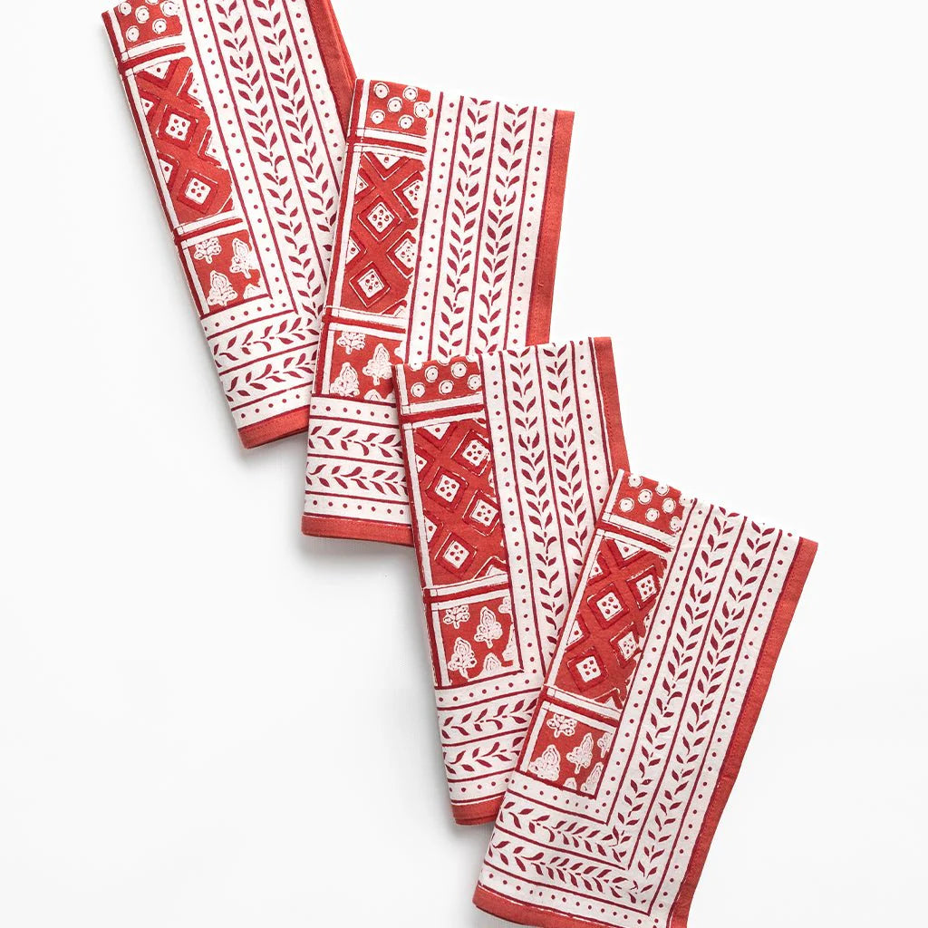 Pom Buti Patchwork Red Napkin | Set of 4