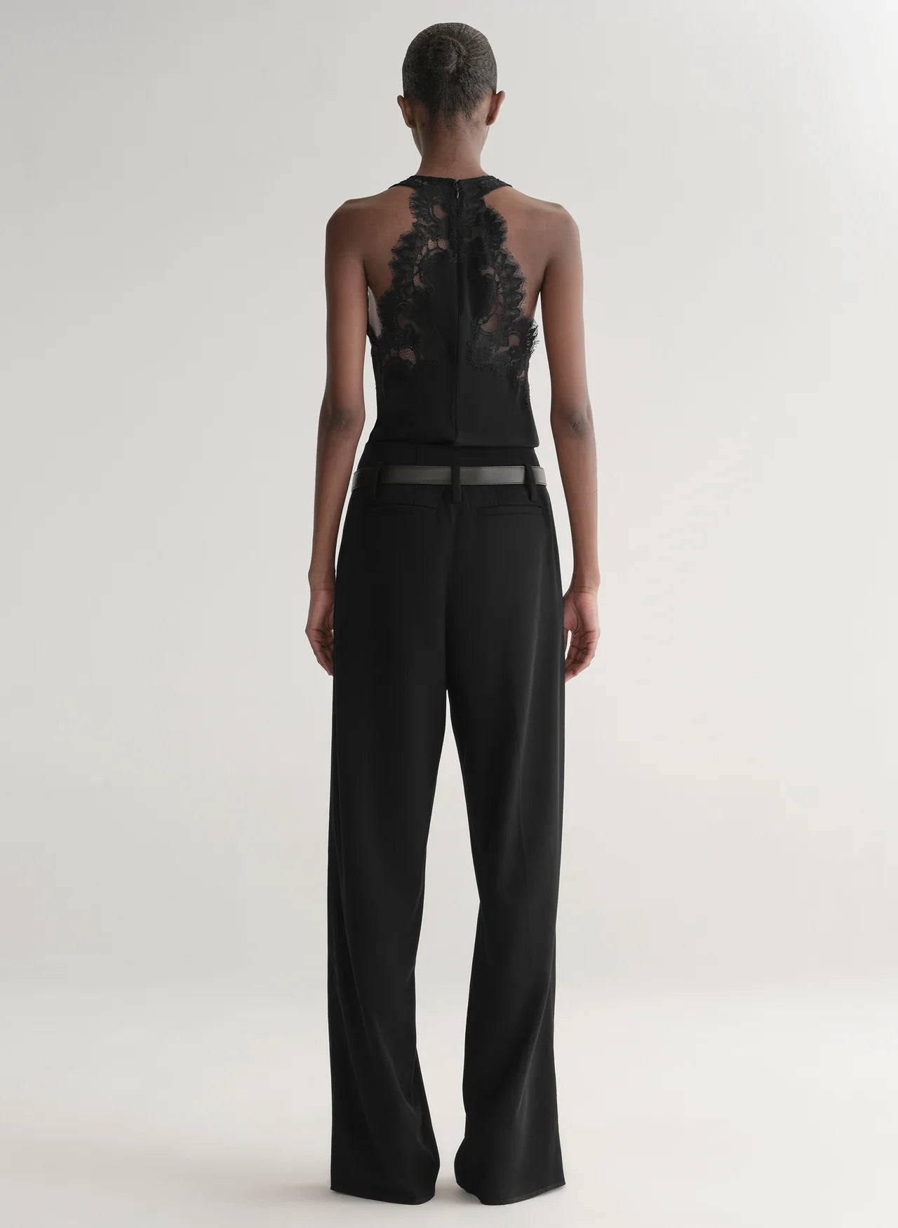 Wes Satin and Lace Top in Black