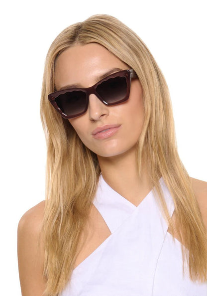 Bunny and Babe Winnetka Brigitte cat-eye sunglasses in espresso acetate with scalloped edges and gradient lenses.