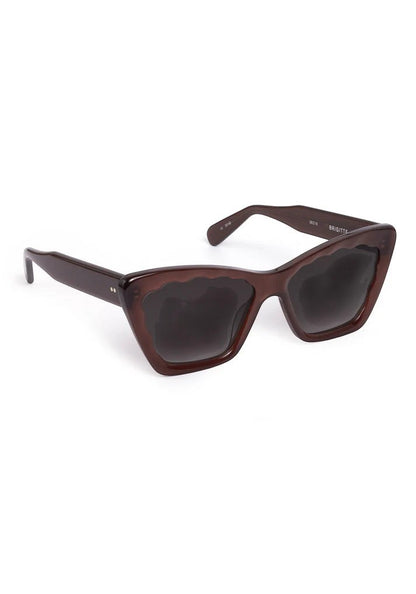 Bunny and Babe Winnetka Brigitte espresso cat-eye sunglasses with scalloped edges and dark lenses, made of acetate.