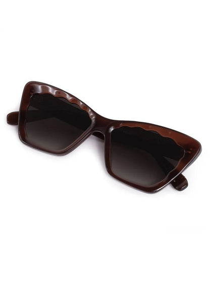 Bunny and Babe Winnetka Brigitte cat-eye sunglasses in espresso brown acetate with scalloped edges and dark lenses.