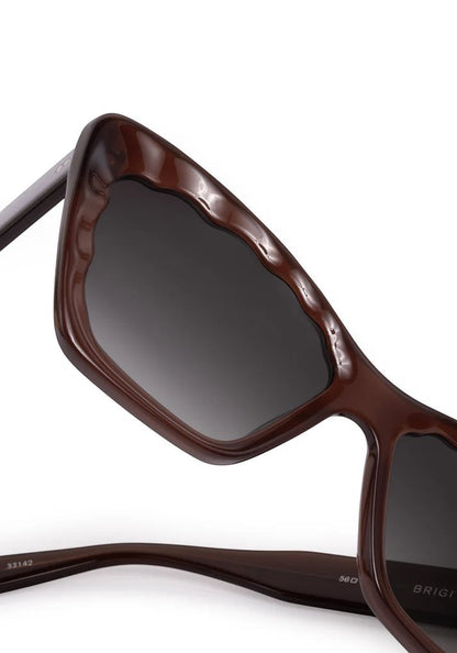 Bunny and Babe Winnetka Brigitte cat-eye sunglasses in espresso brown acetate with scalloped edges and gradient grey lenses.