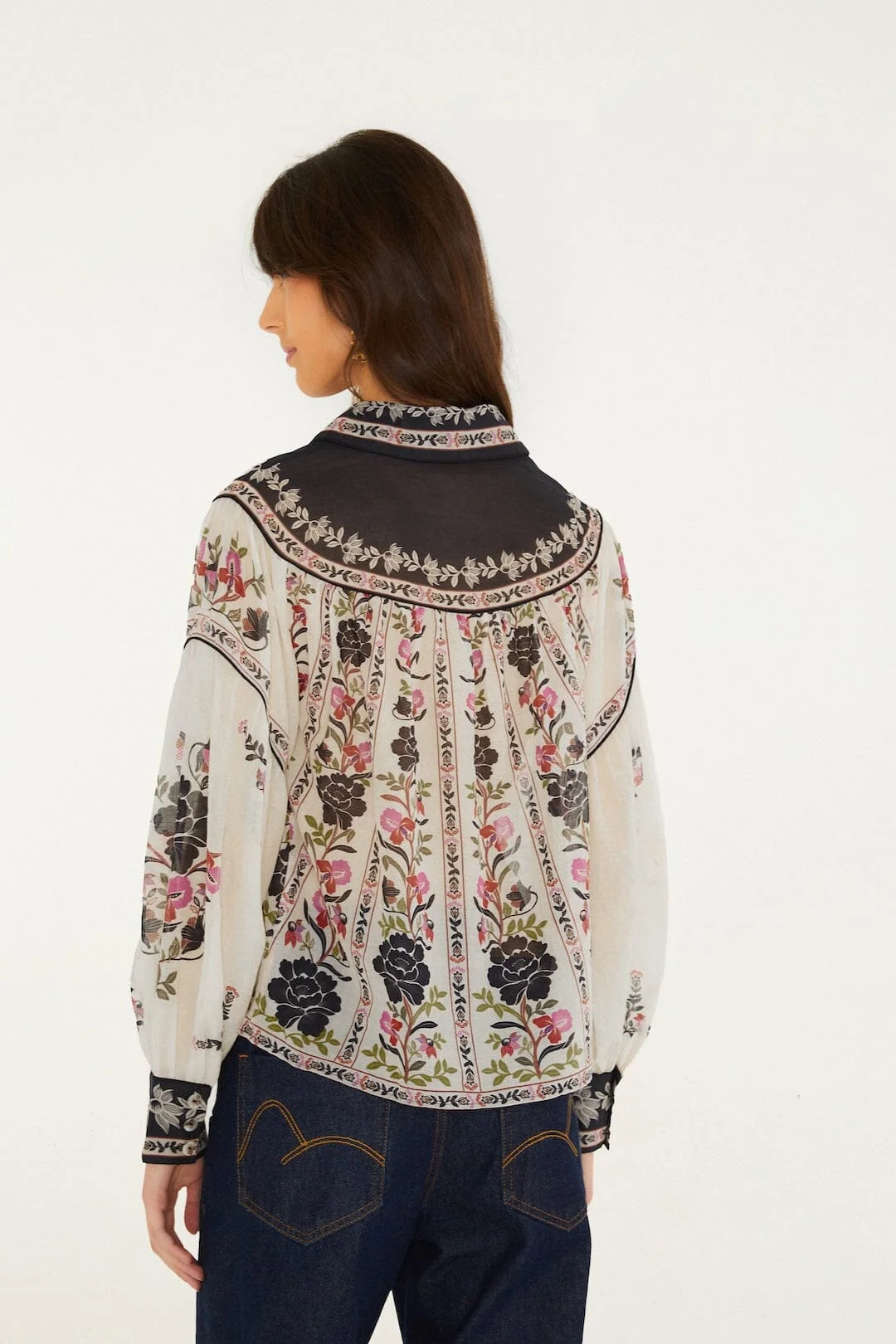 Delicate Floral Collared Button Blouse