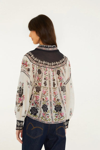 Delicate Floral Collared Button Blouse