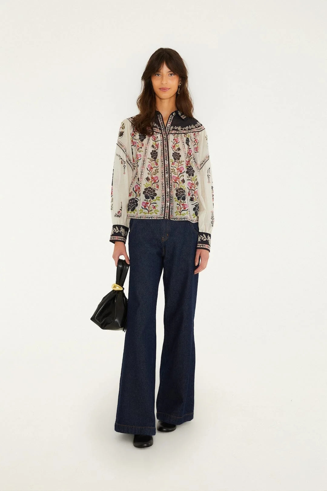 Delicate Floral Collared Button Blouse