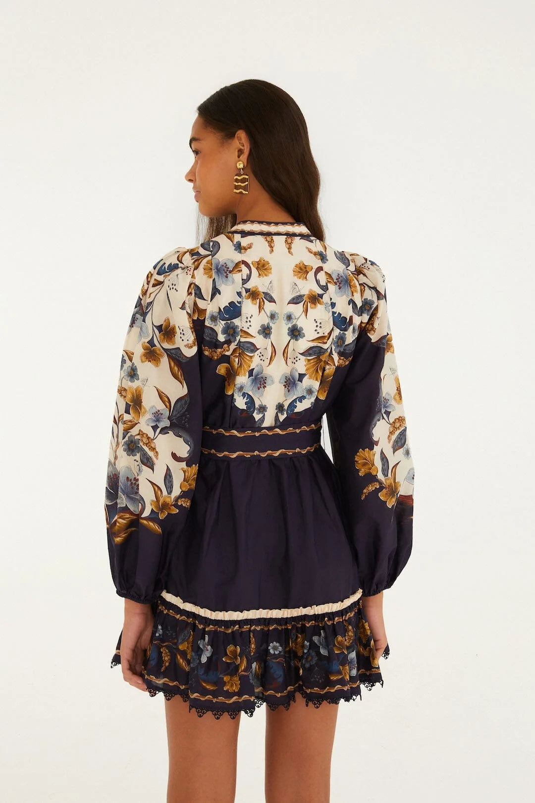 Golden Nature Belted Long Sleeve Mini Dress