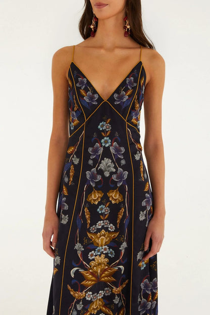 Golden Nature Adjustable Straps Slip Maxi Dress