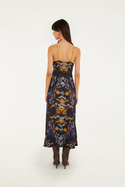 Golden Nature Adjustable Straps Slip Maxi Dress