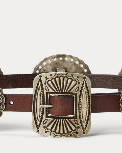 Metal-Accent Leather Belt in Brown