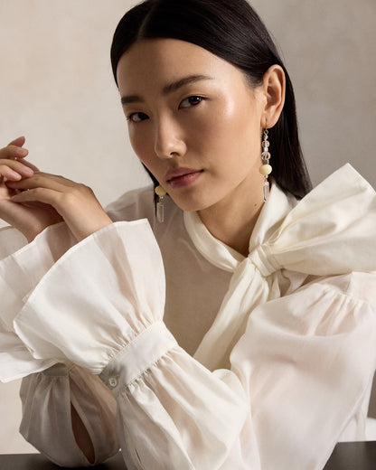 Tie-Bow Organdy Shirt in White