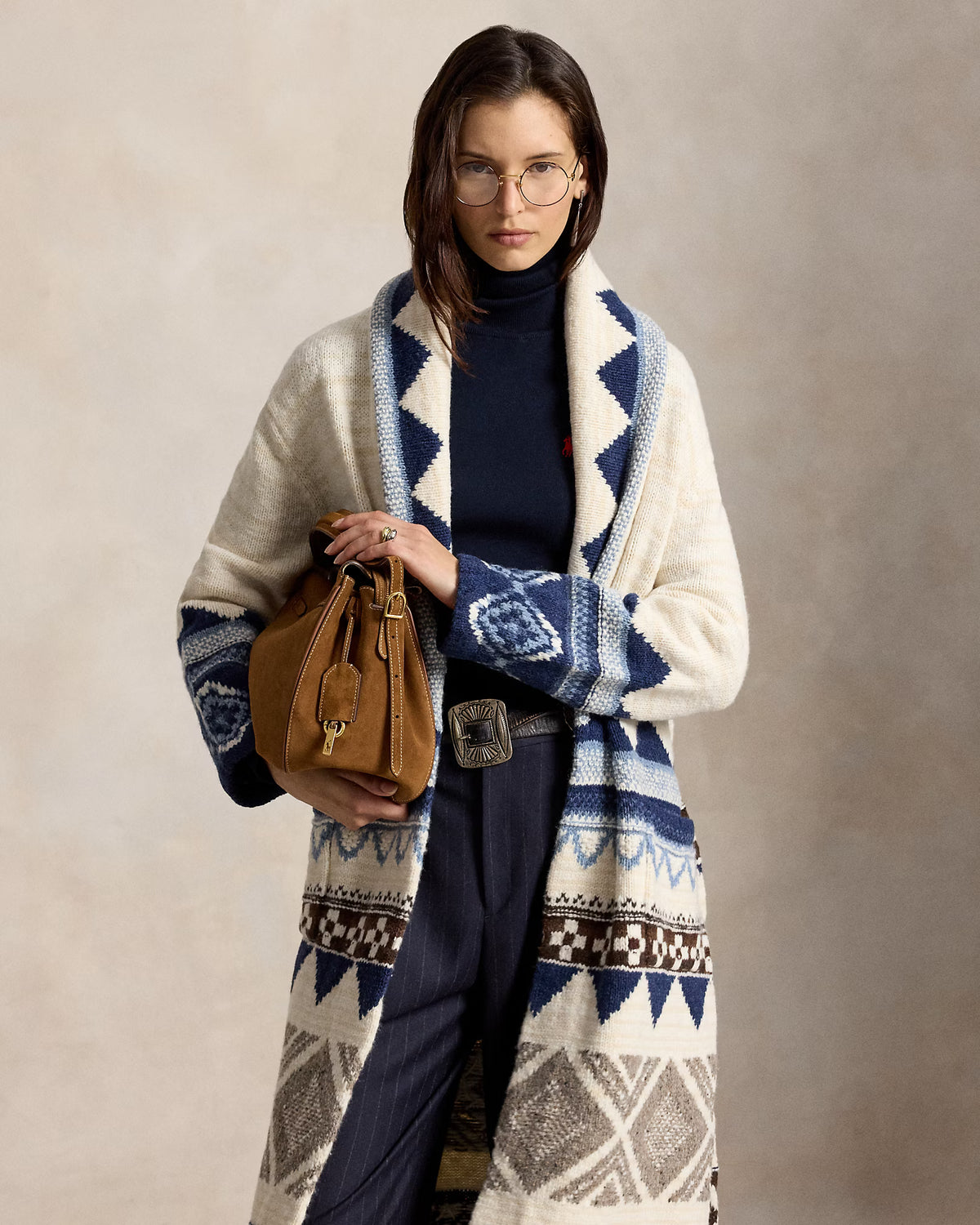 Geo-Motif Wool Cardigan Coat