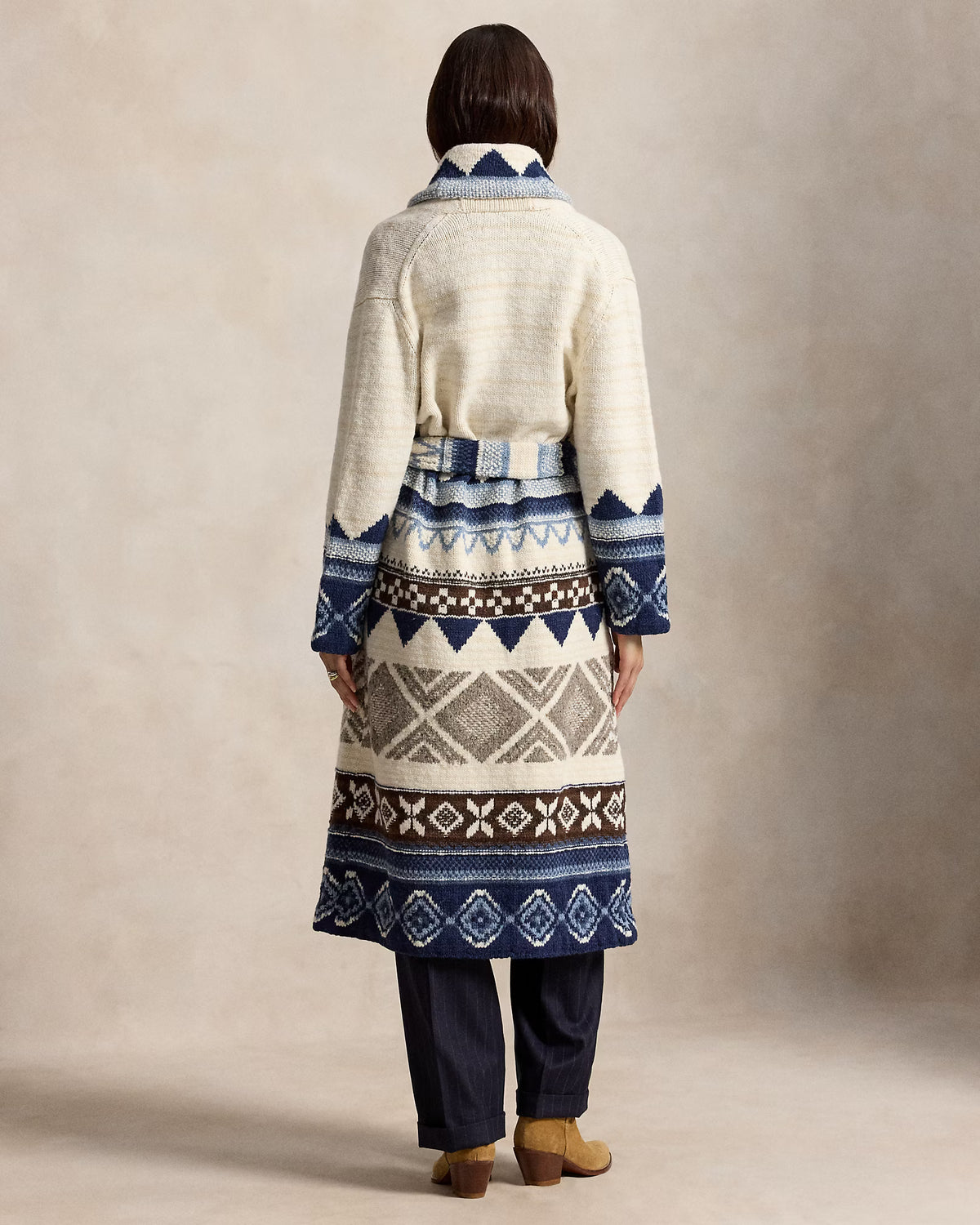 Geo-Motif Wool Cardigan Coat
