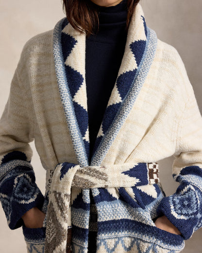 Geo-Motif Wool Cardigan Coat