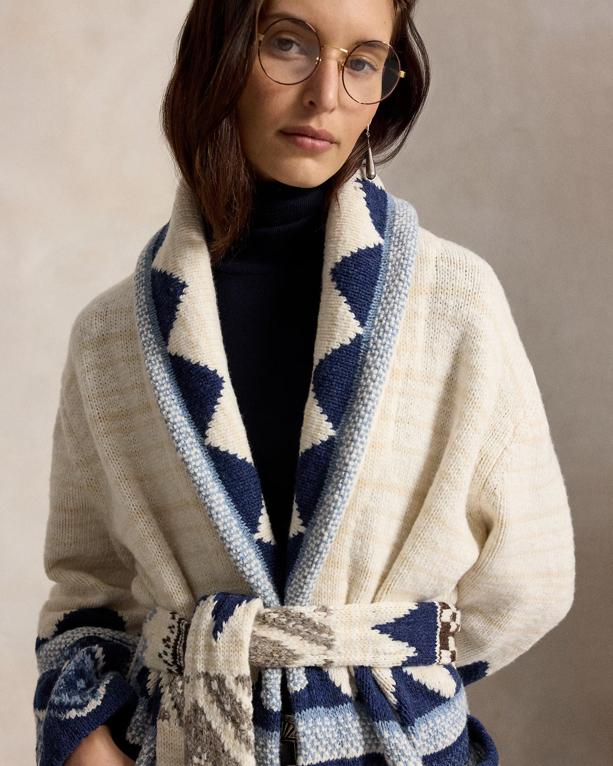 Geo-Motif Wool Cardigan Coat