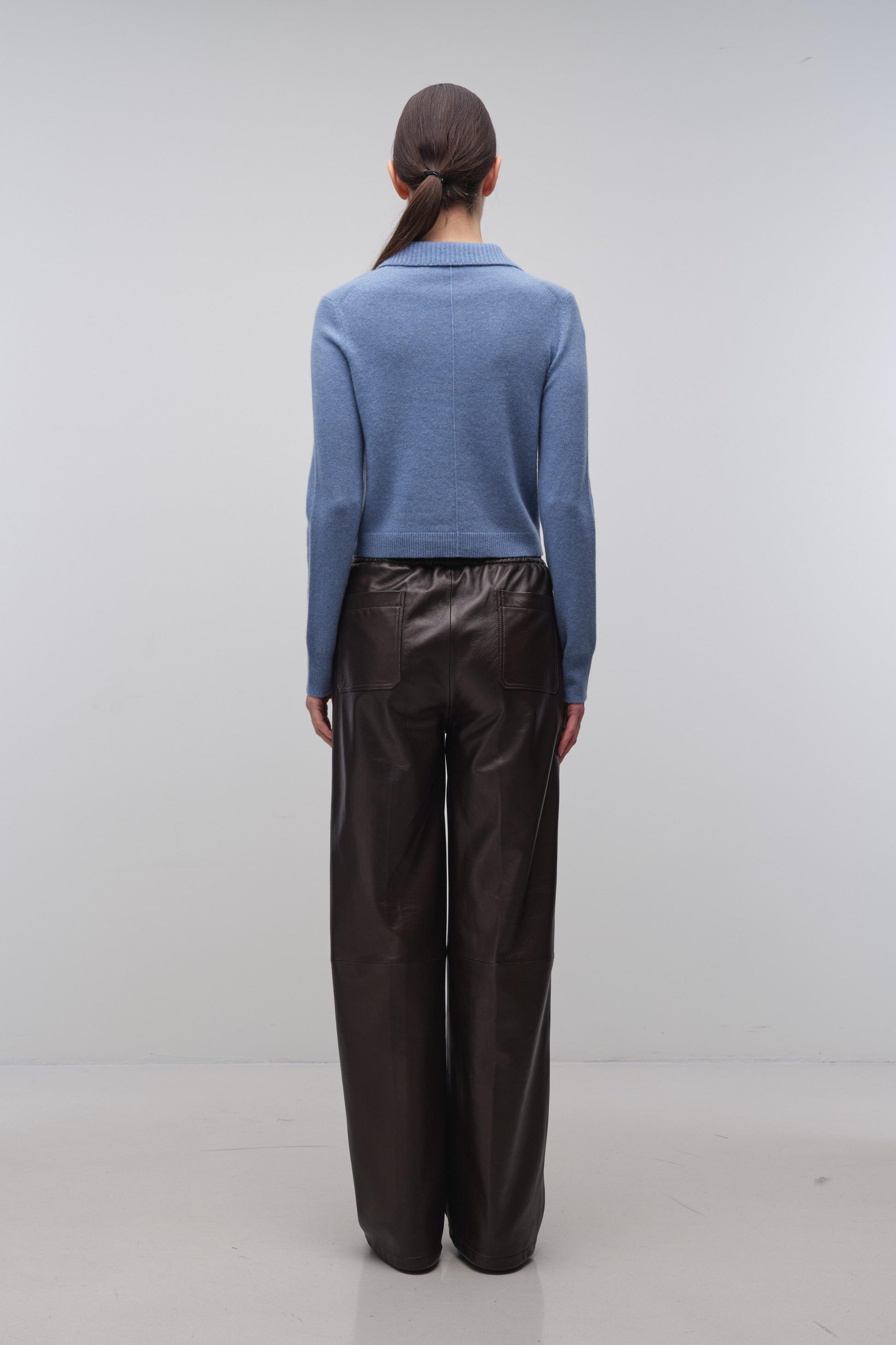 Constance Long Sleeve Polo in Dusty Blue