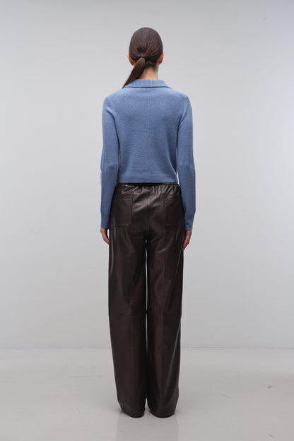 Constance Long Sleeve Polo in Dusty Blue